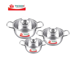 BỘ NỒI TICOOK 3 MÓN - NẮP KIẾNG DÁNG BẦU