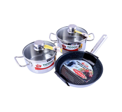BỘ NỒI CHẢO 3 MÓN - INOX 304 3 LỚP ĐA NĂNG TICOOK