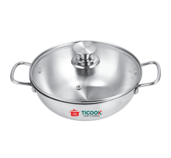 CHẢO INOX 2Q CHỐNG DÍNH 2 LỚP  QUAI CỌNG ĐÁY TỪ TICOOK (NẮP KIẾNG)