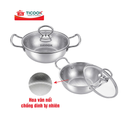 CHẢO INOX 2Q CHỐNG DÍNH TICOOK (HOA VĂN NẮP KIẾNG)