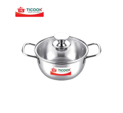 NỒI INOX 304 3 LỚP NẮP KÍNH BẾP TỪ TICOOK (DÁNG BẦU)