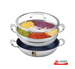 CHẢO HẤP VÂN ĐÁ INOX 304 BA LỚP NẮP KÍNH ĐÁY TỪ TICOOK