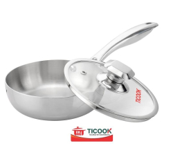 CHẢO INOX 304 3 LỚP NẮP KIẾNG ĐÁY TỪ CÁN ĐÚC MIỆNG RÓT